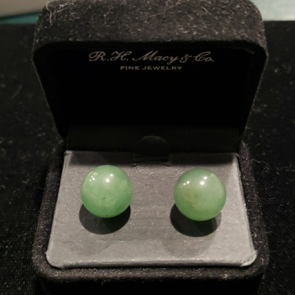 10mm Jade Balls & Silver Tone Post Earrings